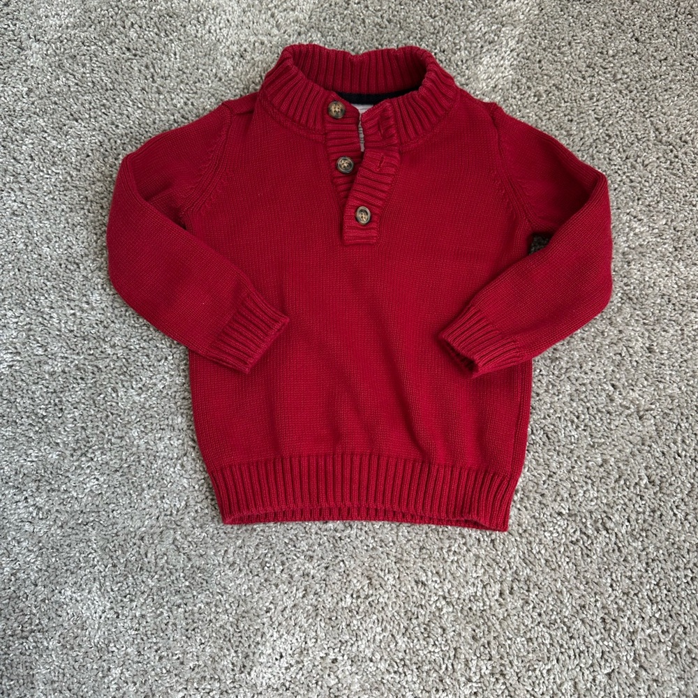 Toddler boy pullover red knit sweater with button collar